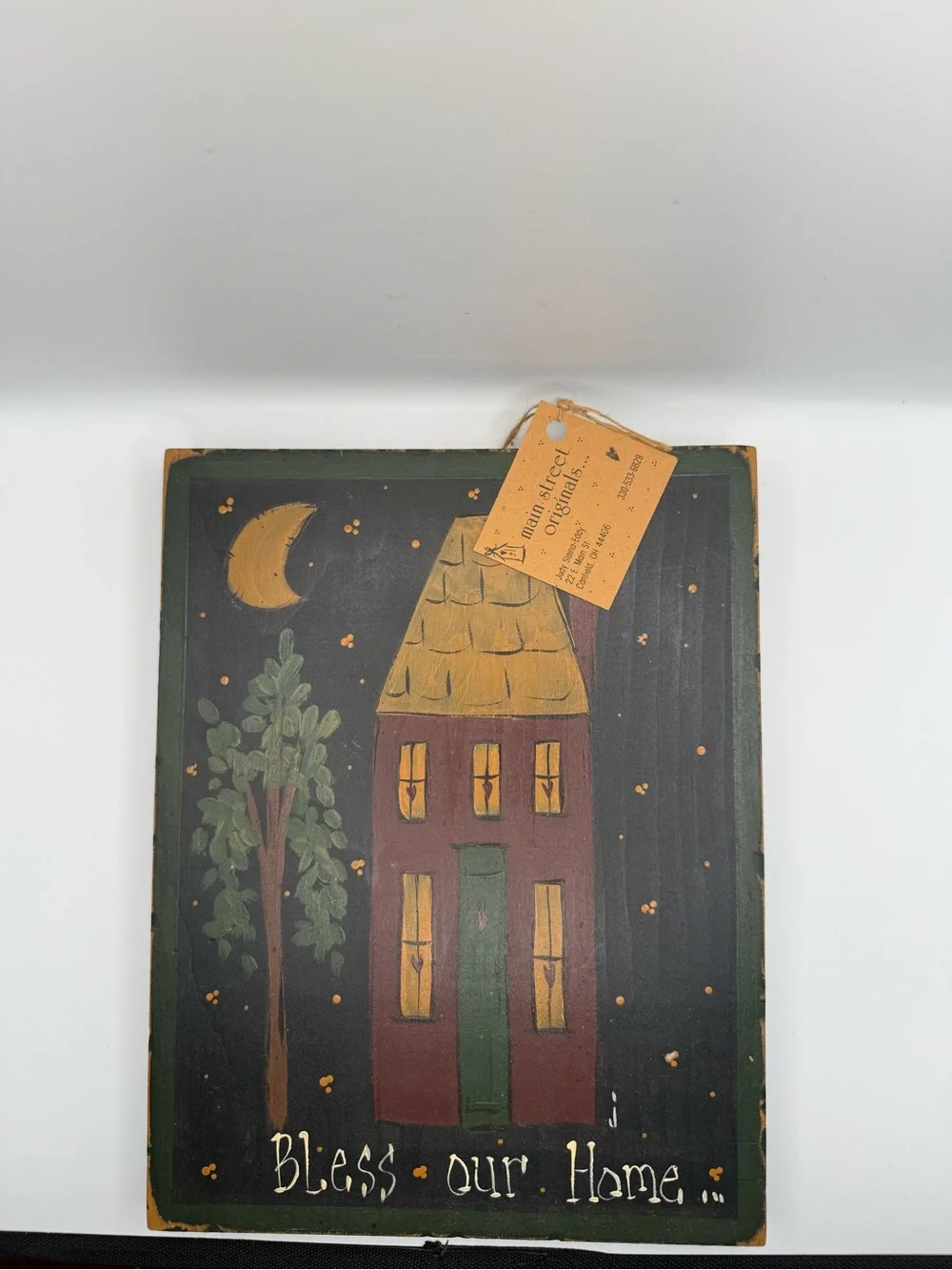 Folk Art 'Bless Our Home' Wooden Wall Plaque - Rustic Red & Green